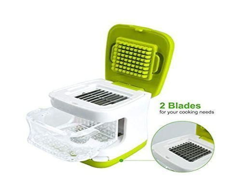 3 In 1 Onion Garlic Press Cube, Slicer, Chopper Peeler- White, Green