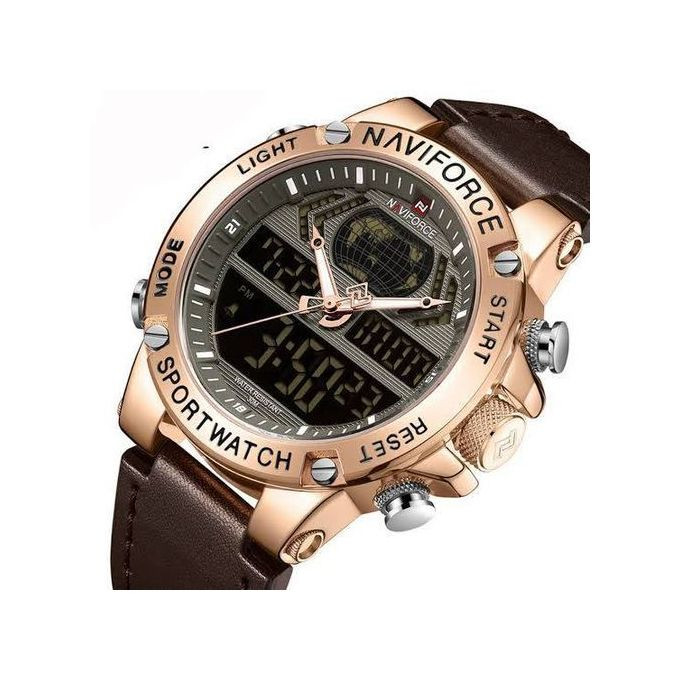 Dual Waterproof Leather Strapped Watch - Brown