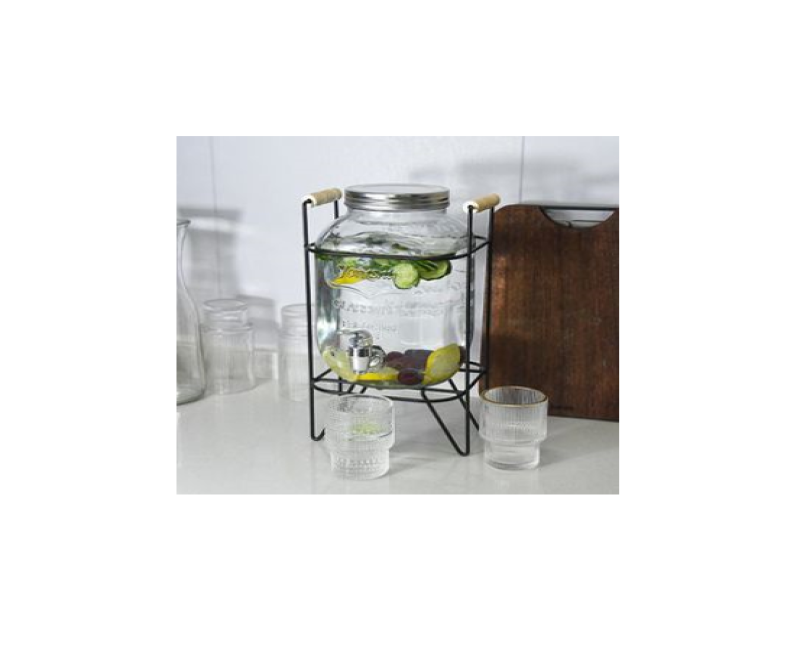 Beverage Dispenser water dispenser juice dispenser With Stand, Glass Air Tight Cold Water Pitcher Leak Proof tap Juice Dispenser, Dispenser with Tap & Air Tight Lid (8 Litre Dispenser)- Clear, Black