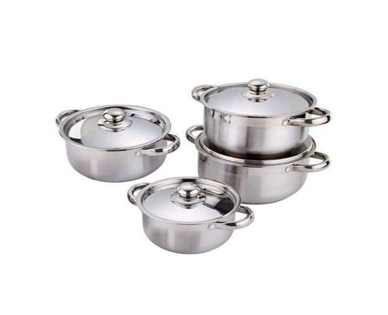 8 Piece Stainless Steel Saucepans Cookware Pots, Silver.