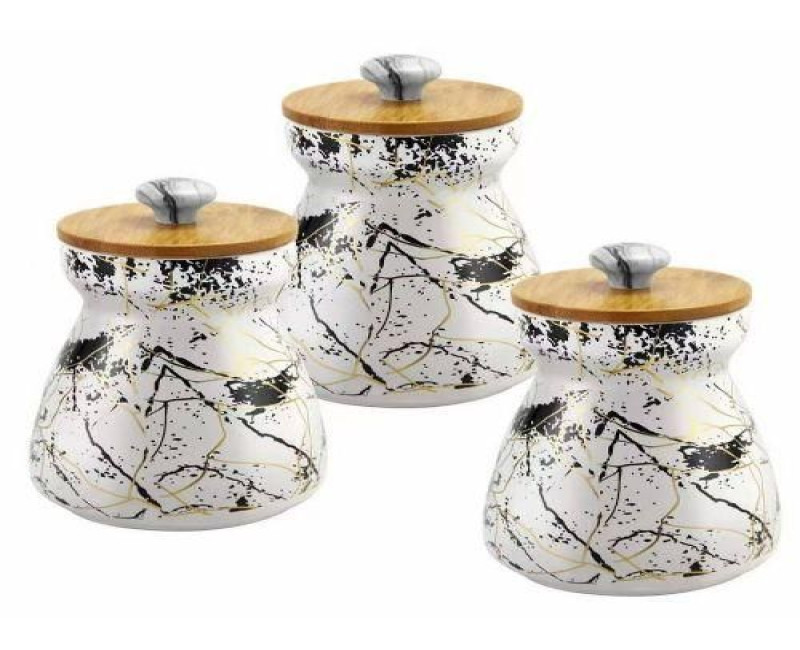 3 PC Ceramic Sugar Bowl Coffee Tea Canister Storage Containers - Multi-colour .