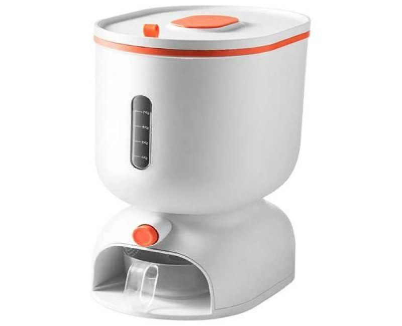 7.5 KG Airtight Rice Dispenser, Sealed Grain Container With Lid And Measuring Cup Cereal Bucket- White.