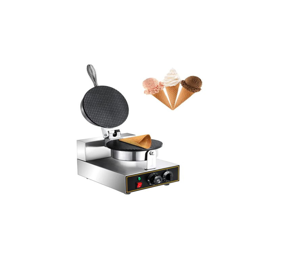 Commercial Waffle Ice Cream Cone Maker 1000W Nonstick Coating Surface Stainless Steel Egg Roll Machine with Adjustable Temperature and Time Controlfor Restaurant Bakeries, 10x13 inch, Black