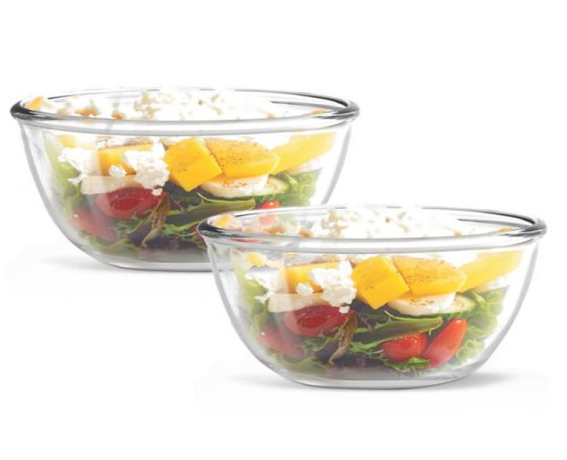 2 Piece Borosilicate Glass Serving Mixing Bowls For Kitchen & Dining Dishes 1600Ml + 2500Ml- Colorless Red Cherry