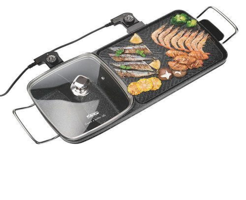 2-in-1 Electric Grill With Casserole- Black. Dsp