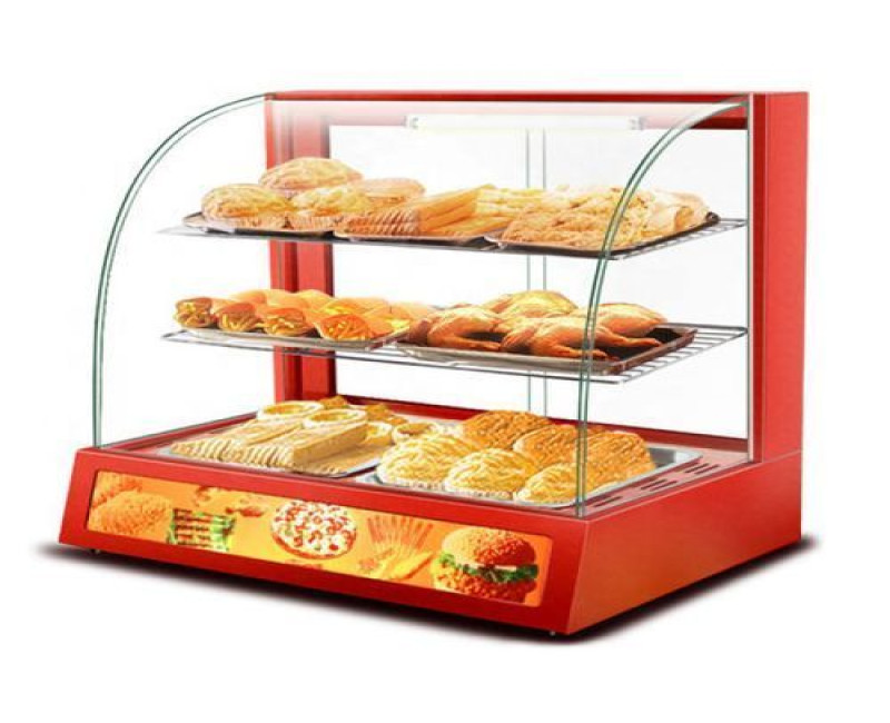 25 Kg , 26 x 18 x 24 Inch Medium Commercial Electric Curved Glass Hot Snacks Countertop Food Warmer Fried Chicken Hot Warming Cabinet with 3 Tiers Warmer Display Showcase With Constant Temperature Control for Sandwich Milk Pizza Pies Pastries- Multicolor