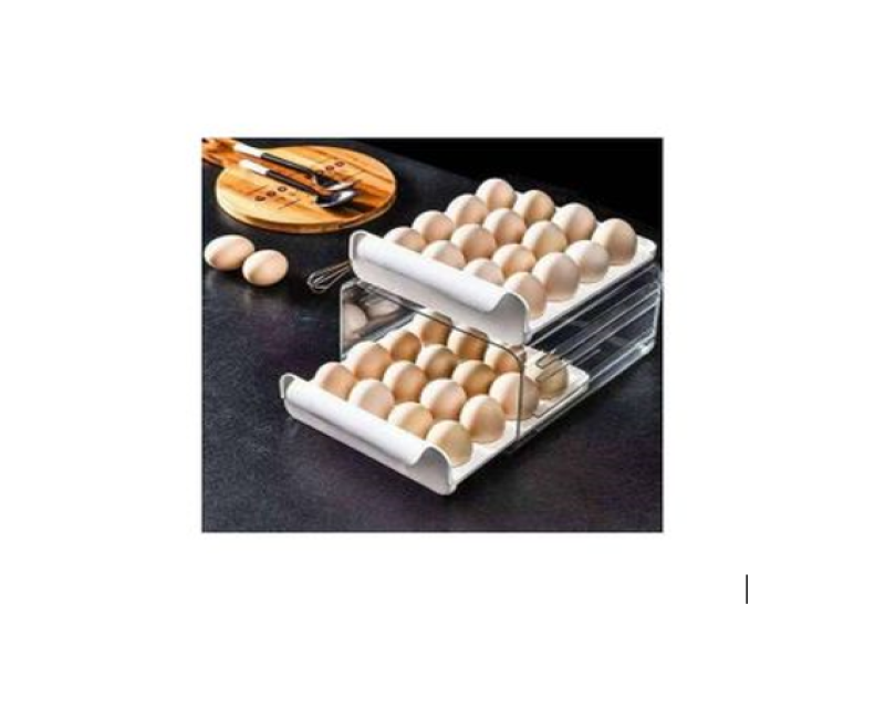 32 Eggs Tray Storage Box Double-deck Refrigerator Drawer, White