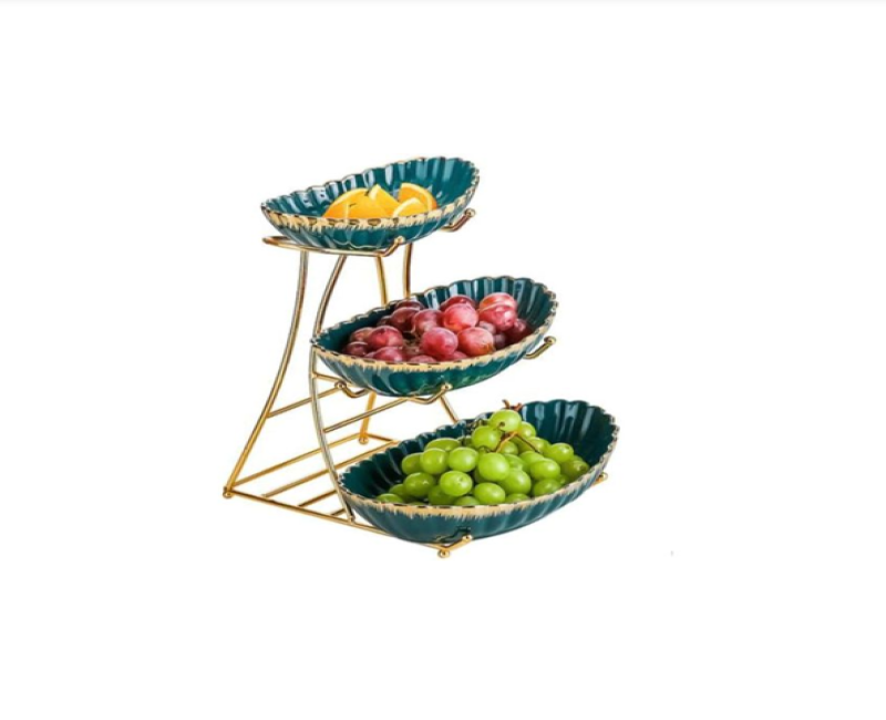 Three Tiered Ceramic Multi-layer Fruit Tray Snack Dessert Plate Home Living Room Coffee Table Creative Advanced Modern Fruit Bowl Luxury Fruit Tray For Coffee Table Creative Decorations- Multicolor