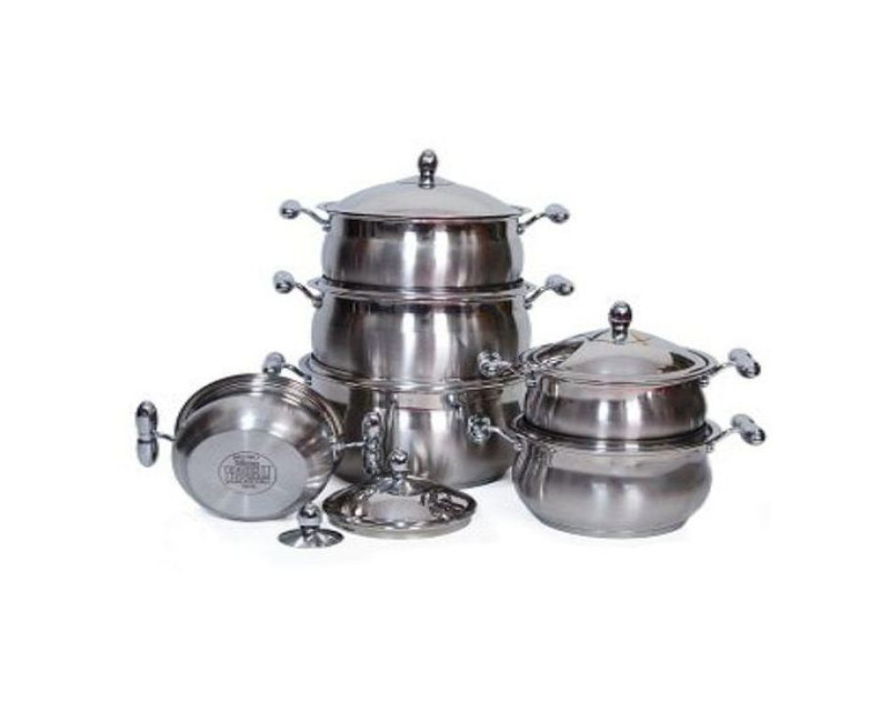 12 Piece Heavy Stainless Steel Saucepans Cookware Pots - Silver Regail