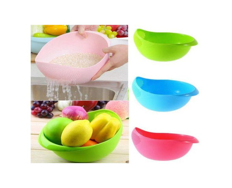 1Pc Fruits Vegetable Washing Bowl Food Strainer Rice Colander -Multi-colours.