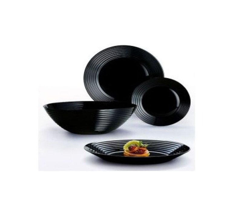 19 Piece Luminarc Plates,Side Plates And Bowls Dinner Set,Black. Luminarc