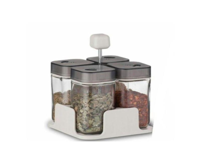 4Pc Countertop Spice, Salt, pepper Shaker Rack Organizer - Black.