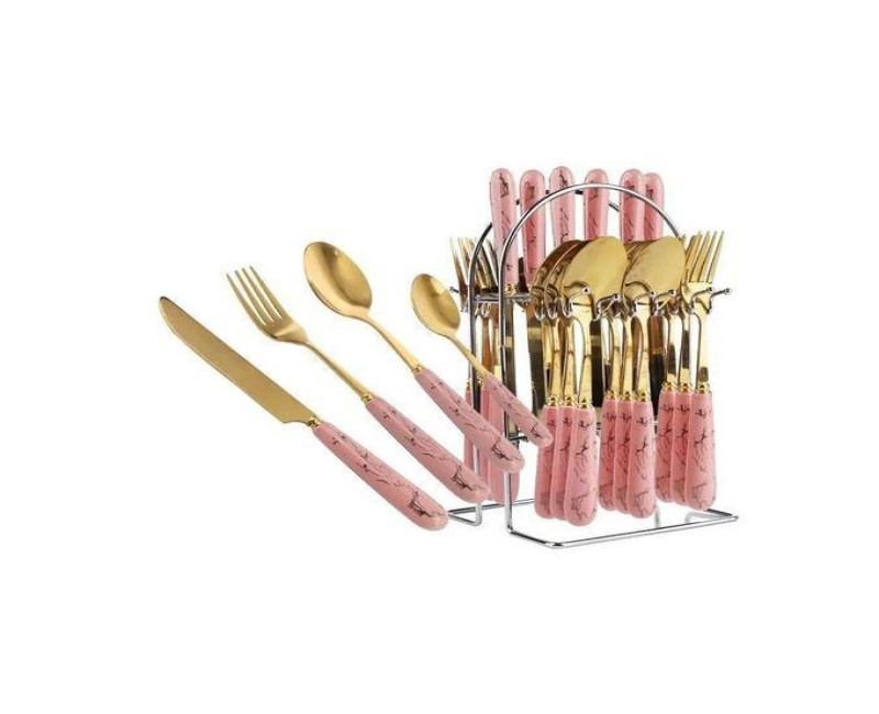 24pcs Gold Cutlery (Forks,Spoons& Knieves) With Stand- Multi-colours