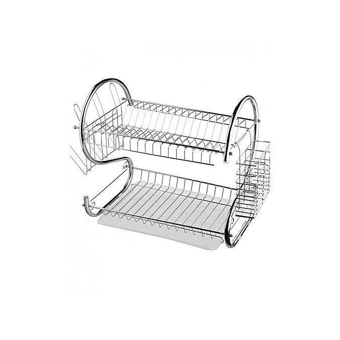 2 Tier Stainless Steel Dish Rack – Silver