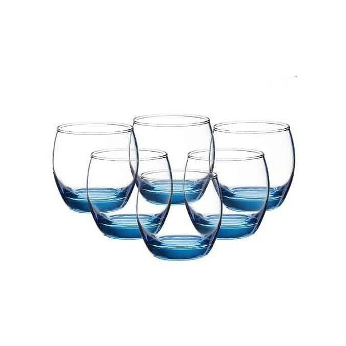 Luminarc 6 Pieces Of Oval Water Juice Drinking Glasses Cups -Blue.