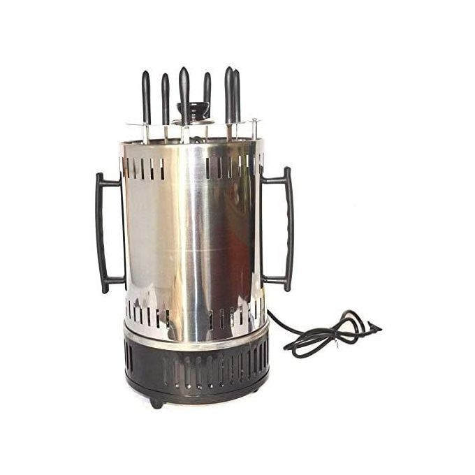 Electric Meat Vegetable Barbecue Kebab Machine Maker - 6 Forks, Silver