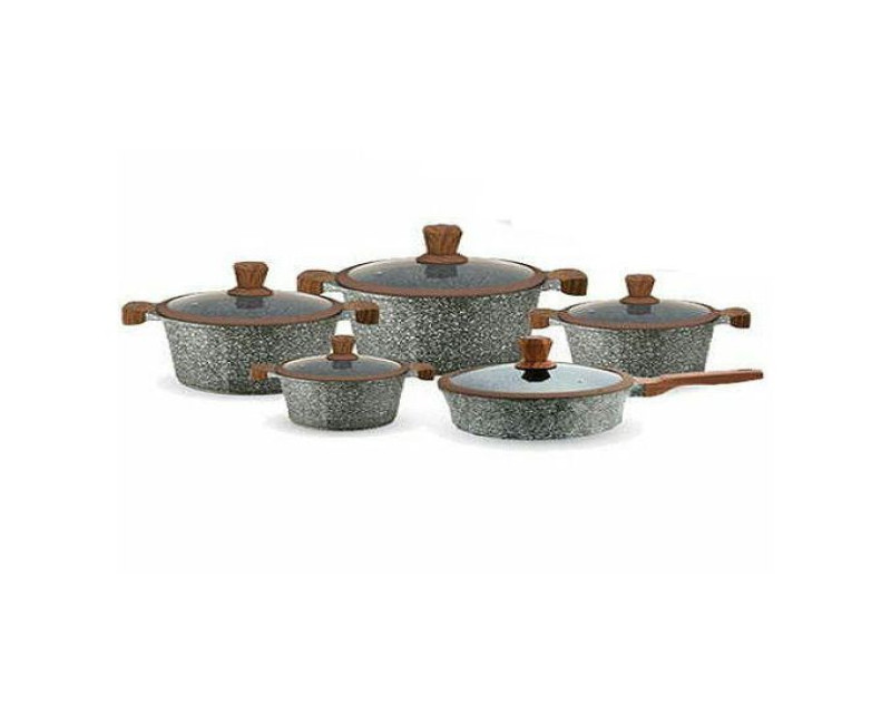 10 Piece Granite Cookware Set With Non Stick Frying Pan aluminum Cooking Pots Saucepans Utensils Marble Dishes Kola