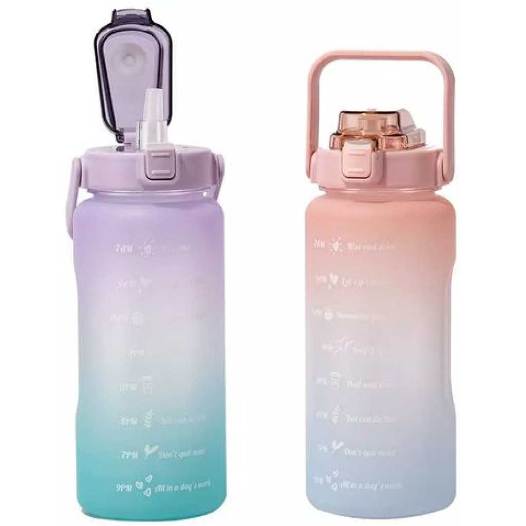 2L Time Marked Fitness Jug Outdoor Frosted Water Bottle, Multi-Colour.