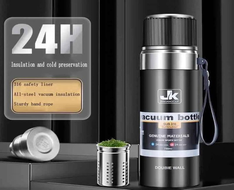 JIAKANG (JK) 1 Piece Of 1000ml Portable Outdoor Water Cup Stainless Steel Vacuum Bottle Themos Flask- Multicolor