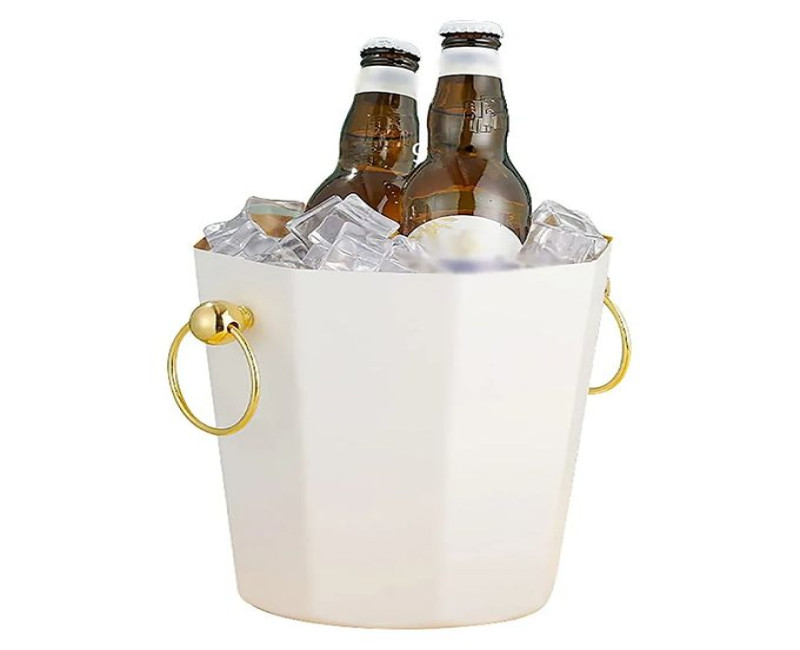 Metal Ice Bucket, Stainless Steel Drink Beer Chiller, Octagonal Barrel Storage Tub, For Beer, Ice, Wine, Champagne, Parties- Black.