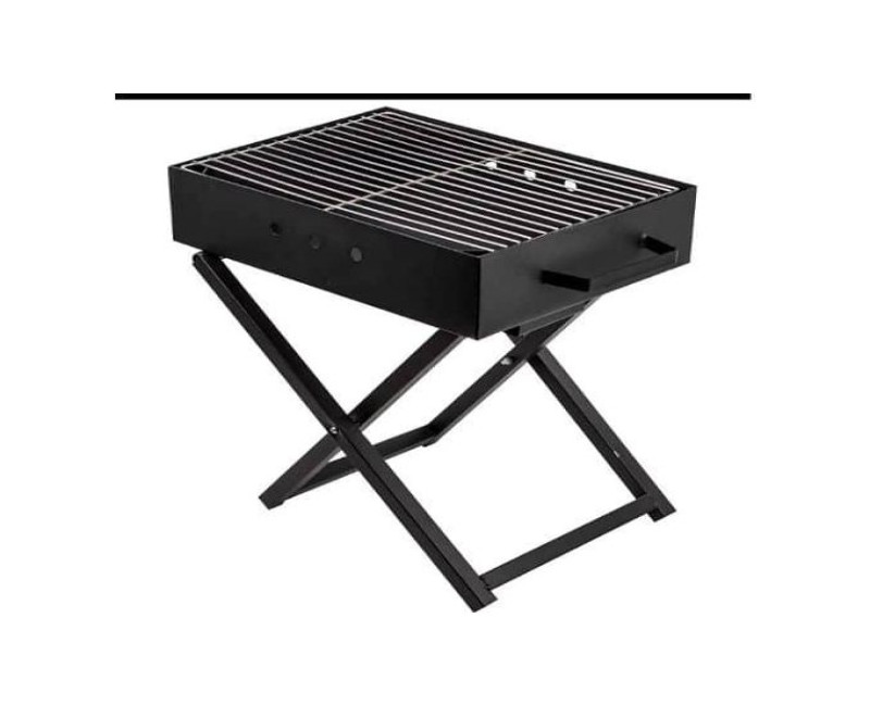 60x30cm Heavy Duty Foldable Bbq Stand With Kabab Smoker Grill Durable Iron Construction Barbecue Charcoal Grill, Folding Tabletop Kabab Smoker For Patio, Garden Outdoor Camping -Black