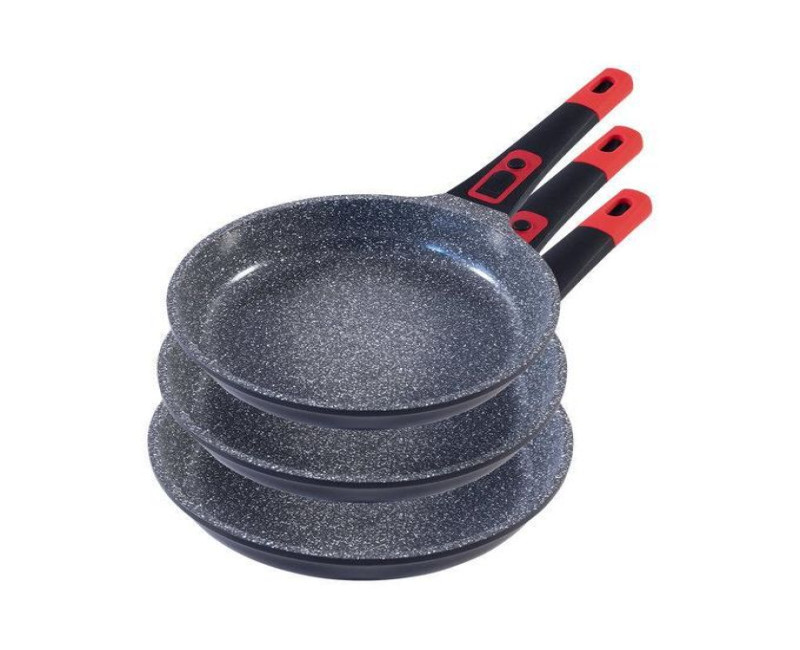 3 Pieces Of Professional Granite Coating Omelet Frying Pan Skillet Set, 20,24,28CM Nonstick Pan Set Induction Cookware- Grey Jio