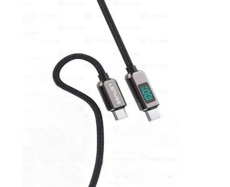 LC102 USB C to USB C Cable 5A PD 100W LED Display Cable 4ft QC5.0 PPS Super Lightning Fast Charging Type-C Phone Nylon Braided Charger Cord 480Mbps Data- Black Lenyes