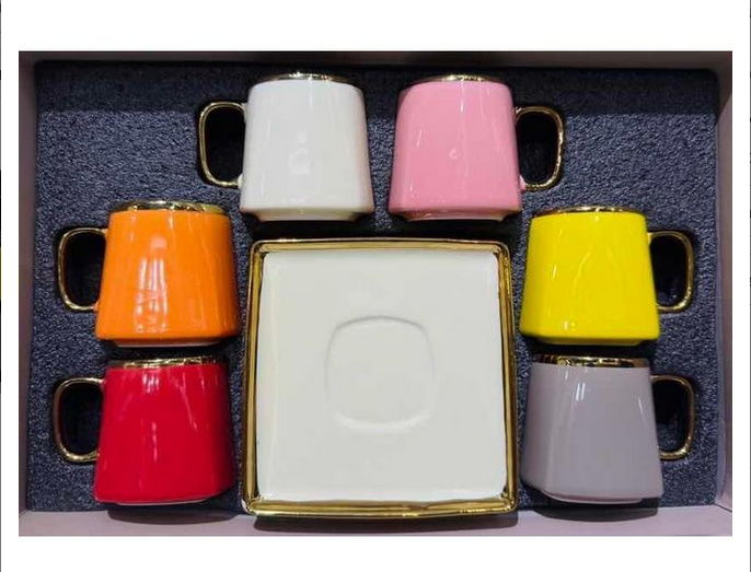 12 Piece Ceramic Coffee Mug With Saucer Set, Cute Creative Cuppucino Tea MugsSaucer for Office and Home For Latte Tea Milk Gift Set- Multicolor