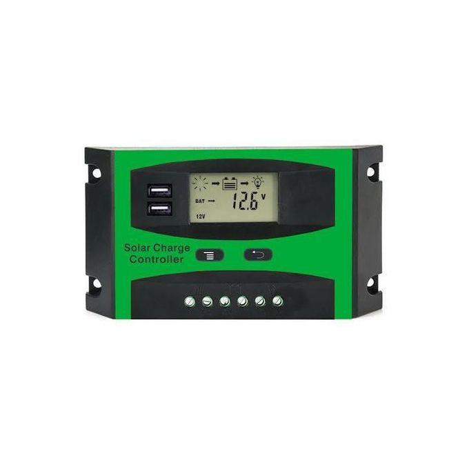 Solar Charge Controller 30A 12V 24V Auto PWM With 5V Dual USB Port Multiple Protection LCD Display Solar Panel Charging Discharging Regulator - Green Pwm