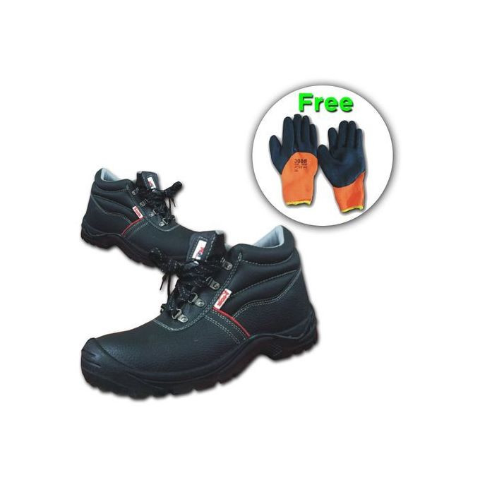 Boots Steel Toe With 1 Free Pair Of Glove   - Black
