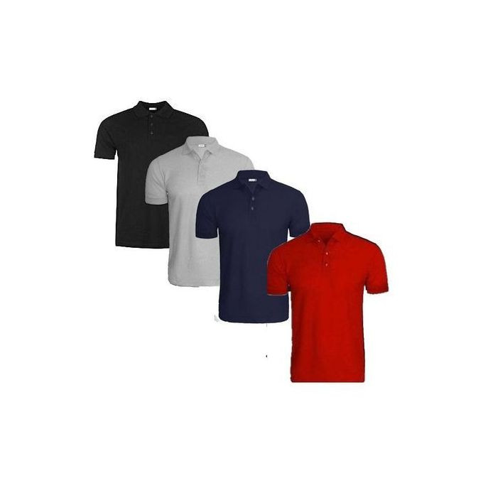 4 In 1 Quality Men's Polo T-Shirts - Grey, Navy Blue, Black, Red