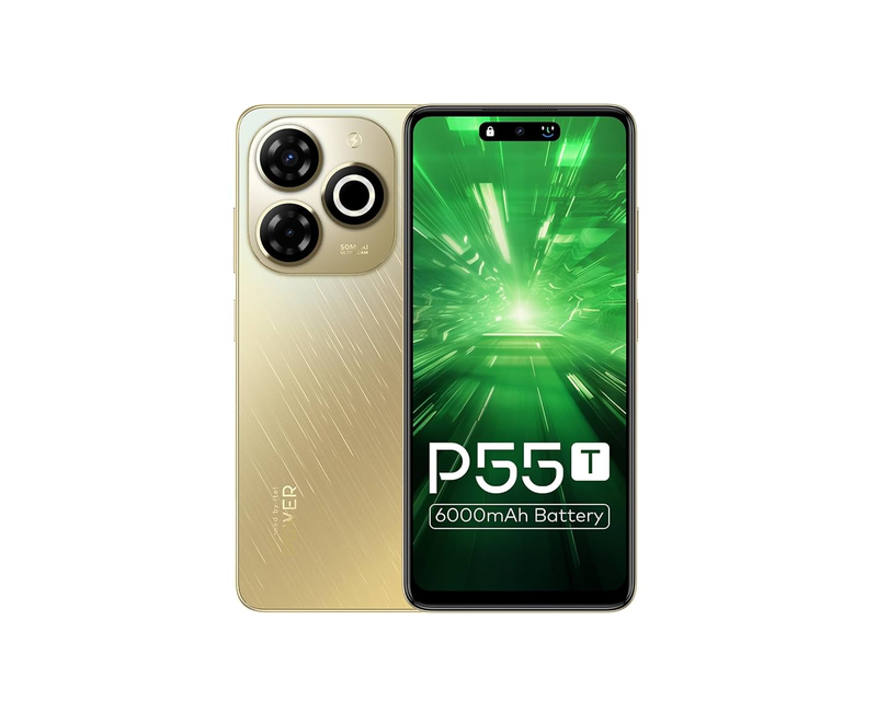 Itel P55T – 6.6" HD+ Display, 4GB RAM, 128GB Storage, 6000mAh Battery, Dual Rear Cameras, Sleek Design, Dual SIM – Black/Gold Smartphone