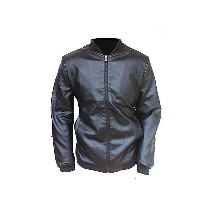 Men's Long Sleeve Faux Leather Jacket - Black
