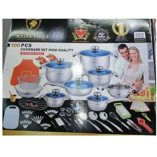 Kaisa Villa 100pcs Stainless Steel Cookware Sets Cooking Frying Pans Pots Saucepan Nonstick- Multicolour