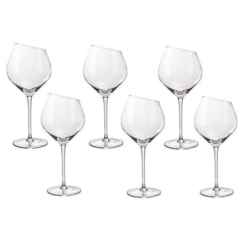 6 Pieces Set Of Large 'Red Wine' Glasses With A Slant Rim Wine Glass with Long Stems Drinking Crystal Wine Glasses