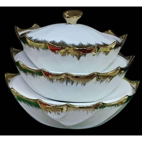 3 Pieces Elegant Ceramic Serving Dishes Tureen Bowls Designs Vary-White
