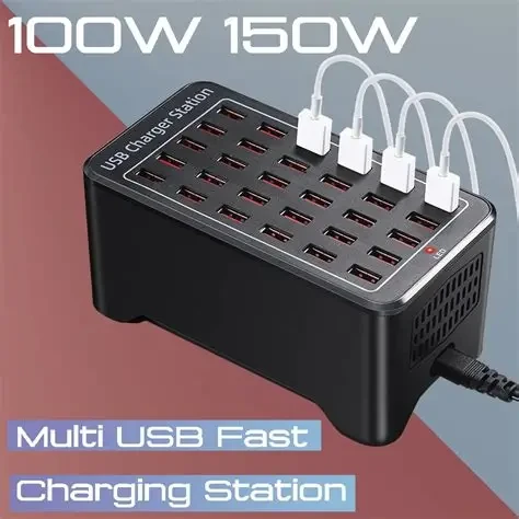 USB Charger station, 20 Ports 100W/20A Desktop USB Charging Station for multiple devices,Multi Ports USB Charger Charging for Apple Devices, Smartphones Tables and More Devices - Multicolor