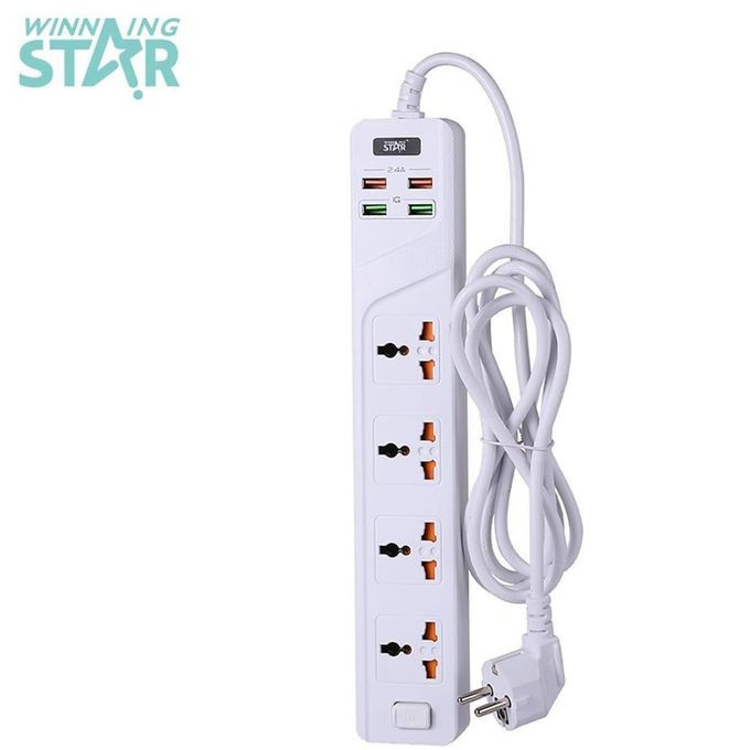 4 Switched Universal Extension Socket Power Strip Electrical Outlet With Cable- white Winningstar