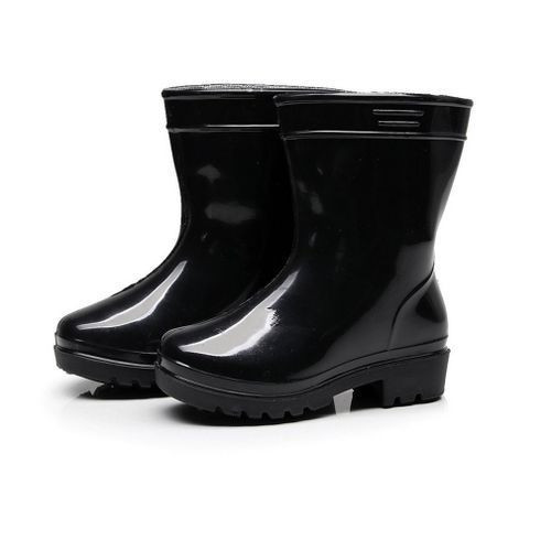 Solid Color Waterproof PVC Rain Shoes Anti-slip Rain Boots Uni for 4 Season-rose red-Black-Blue