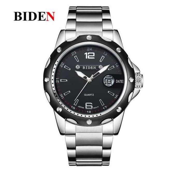 Stainless Steel Waterproof Analog Dated Mens Watch - Silver, black