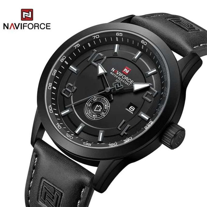 Analog Leather Strapped Dated Watch - Black
