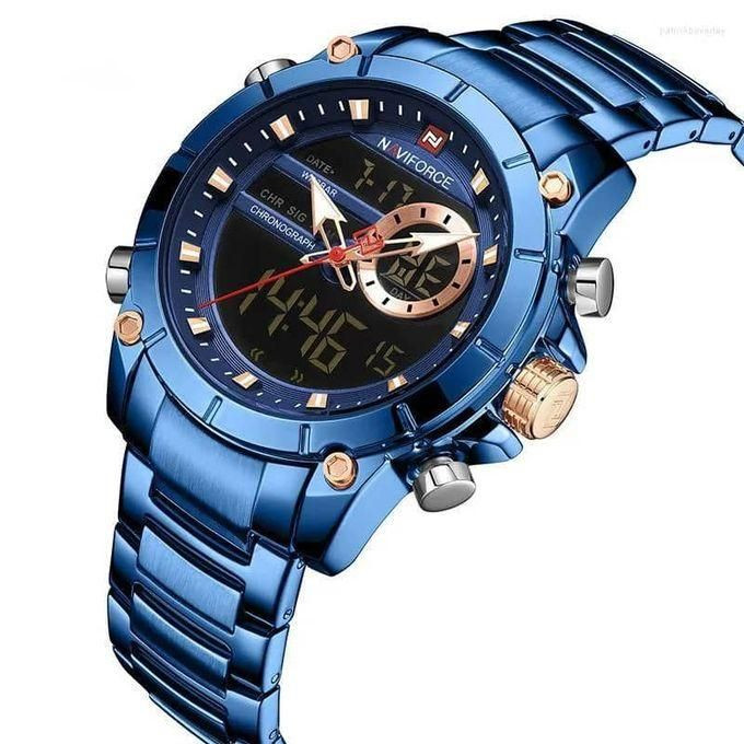 Dual LED Stainless Steel Waterproof Watch - Blue