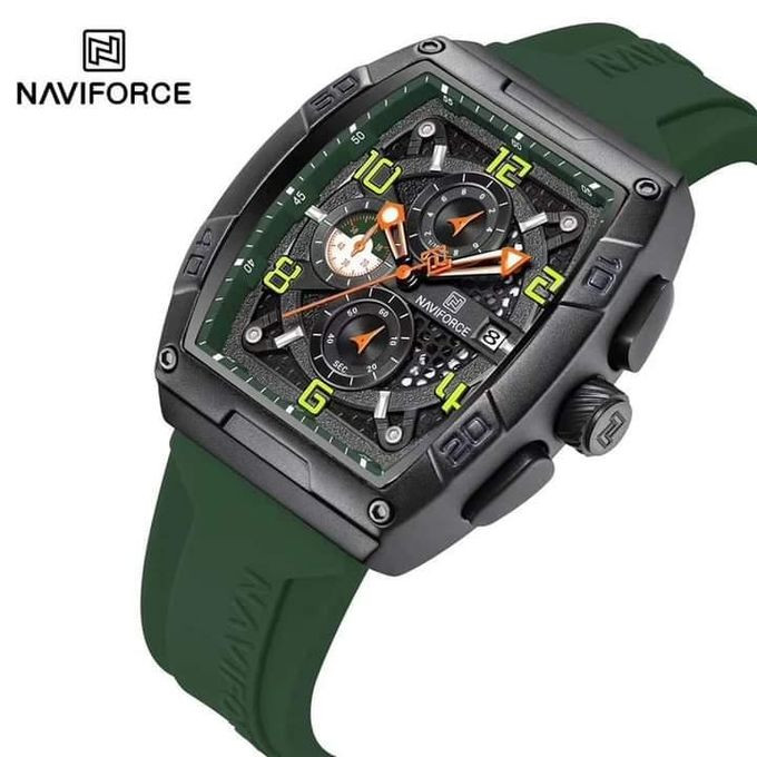 Rubber Strapped Chronograph Dated Analog Watch - Green