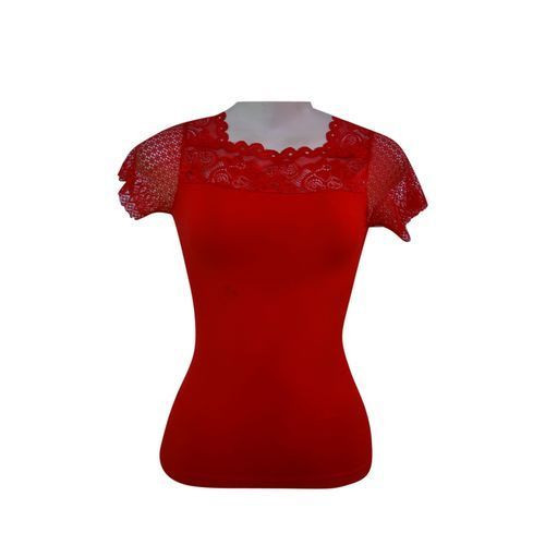 Tight Cotton Mesh Blouse - Red