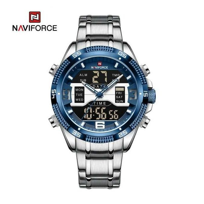 Men's Office And Casual Designer LED Dual Display Watch - Silver,Blue