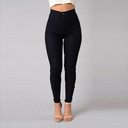 Ladies High Waist Jean Casual Trousers - Black