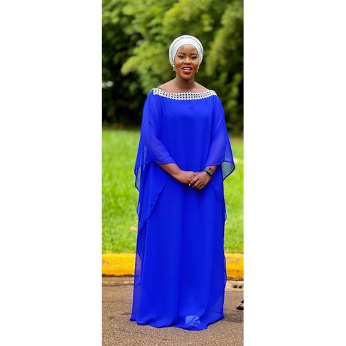 Women's Celebrity Style V-neck Pure Kaftan Dress - Blue