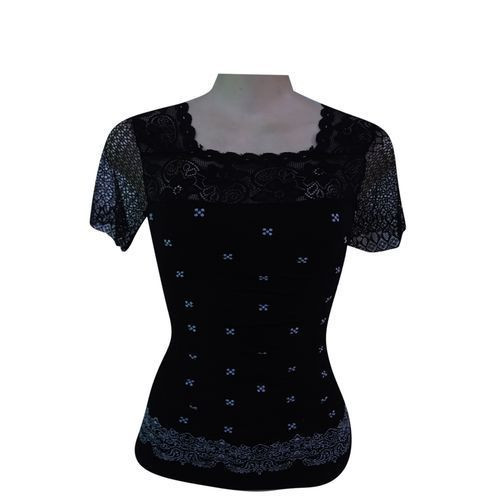 Tight Cotton Mesh Blouse with Elastine Stomach Design - Black,White