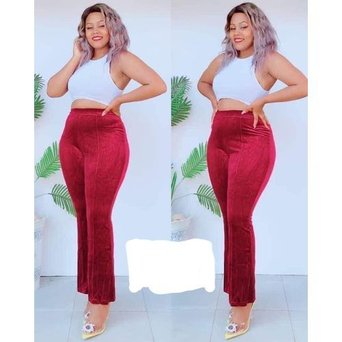 Ladies Velvet Pants - Maroon Red