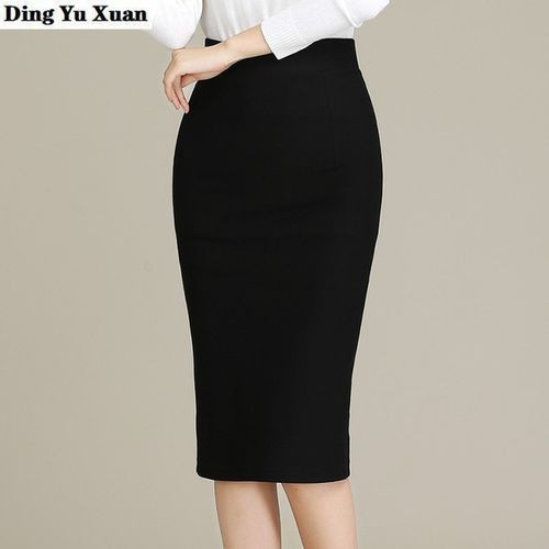 Women Office Business Wear Ladies Work Split Skirt Stretch Hips-Wrapped Bodycon Pencil Skirt Burgundy